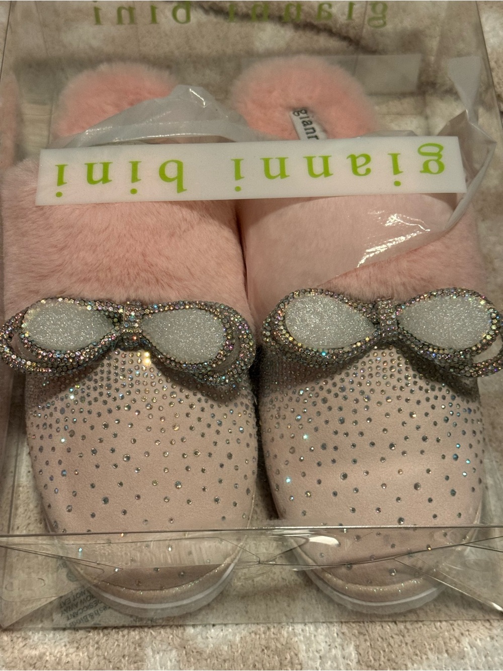 Gianni Bini Pink Sparkle Bow Slippers